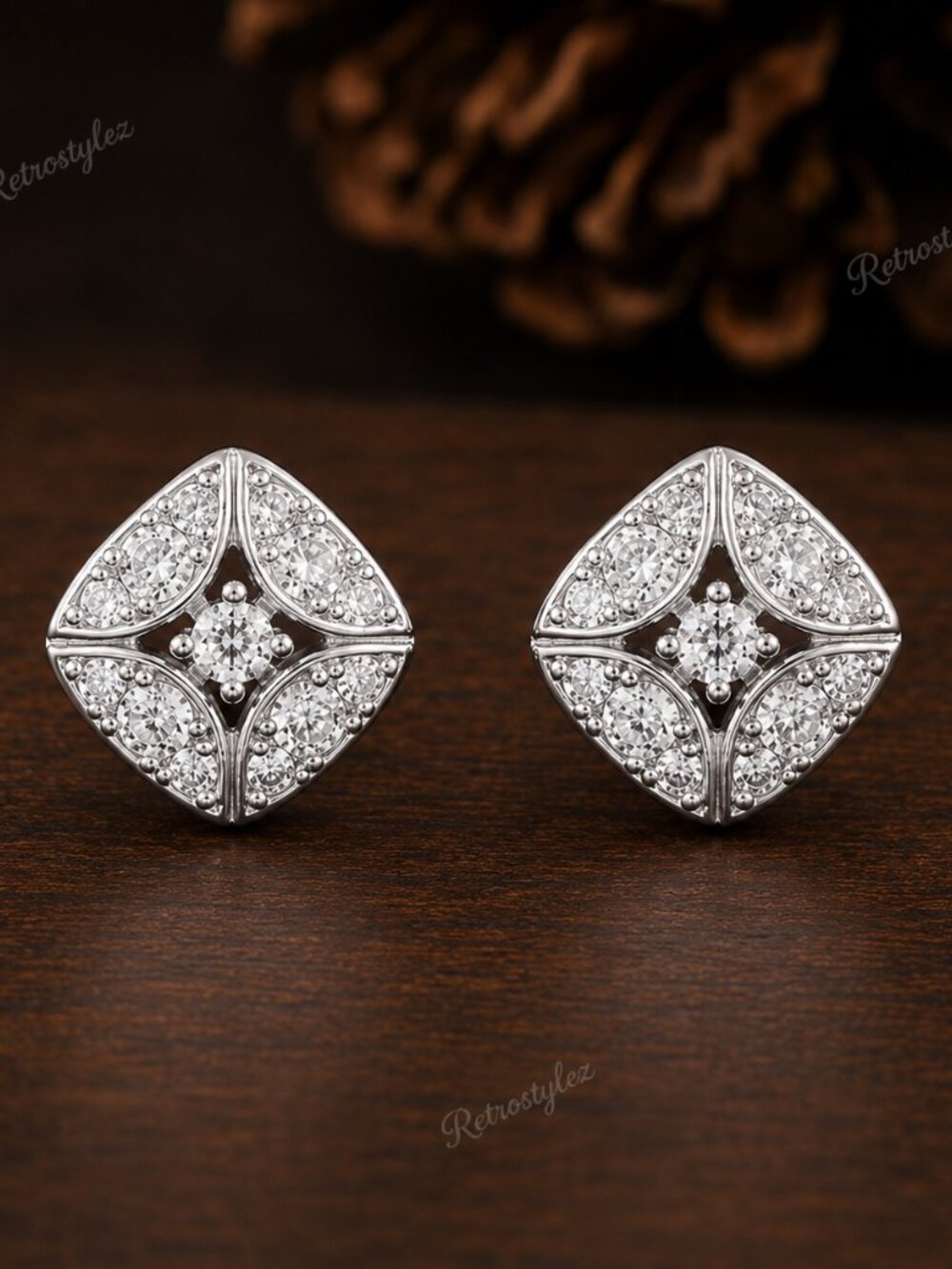925 Sterling Silver Womens Square 2ct Diamond Stud Earrings 1/2" Size Jewelry